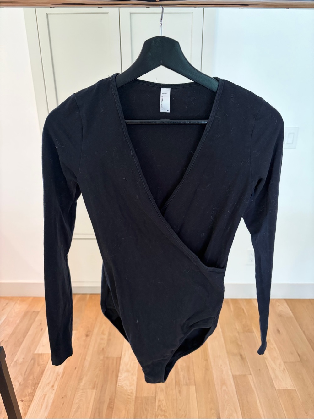 Vintage American Apparel Black Wrap-Style Long Sleeve Bodysuit